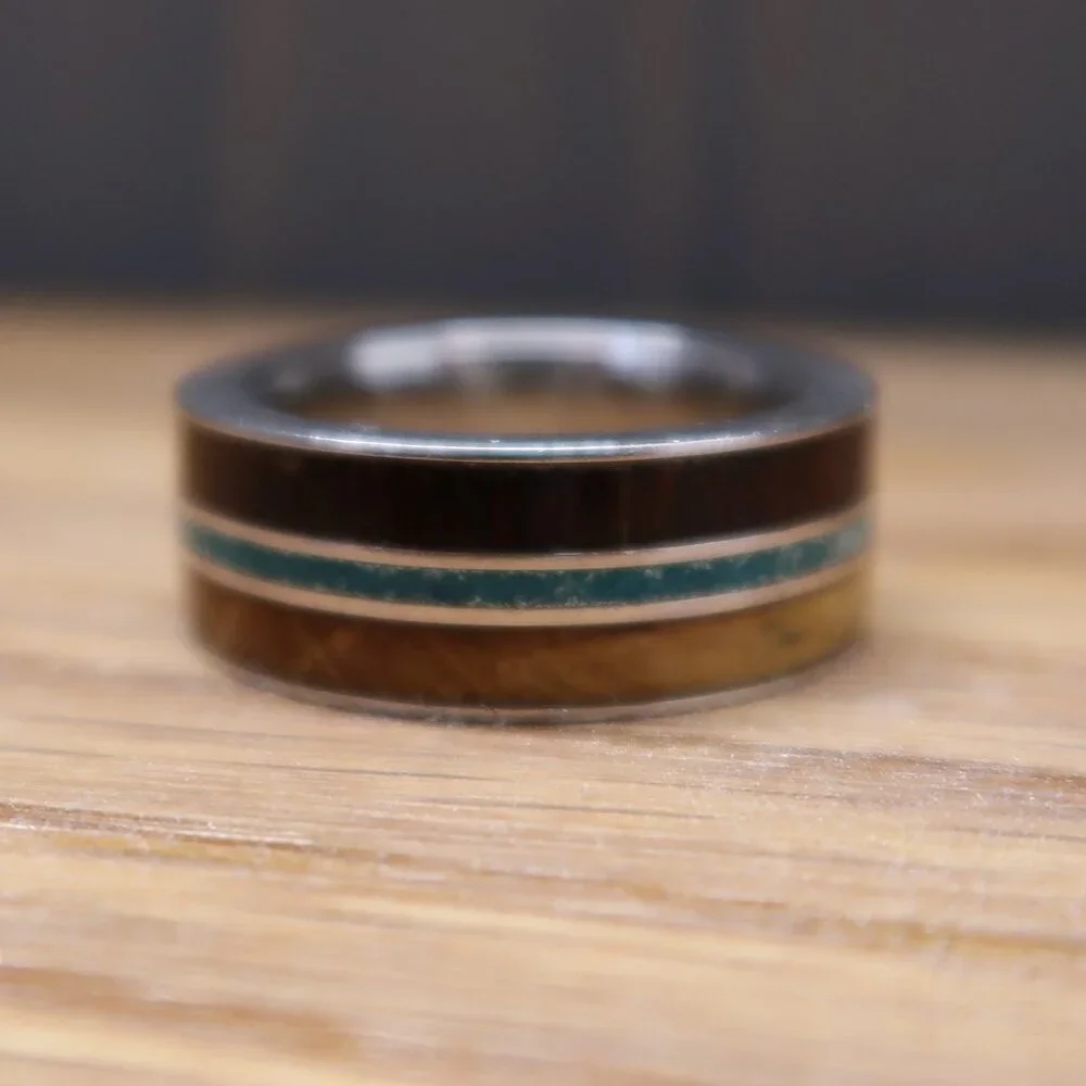 Manly Bands Cobalt Turq Man's Ring Browns and Turquois Size 7.5 - Picture 3 of 6